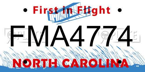FMA4774 North Carolina License Plate