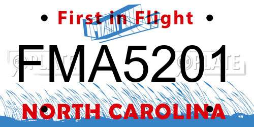FMA5201 North Carolina License Plate