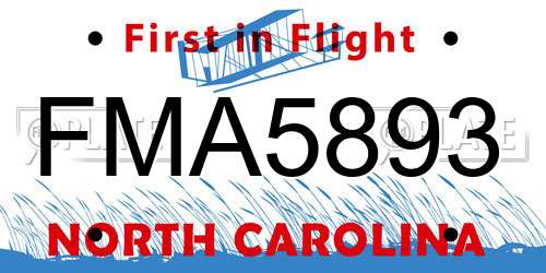 FMA5893 North Carolina License Plate