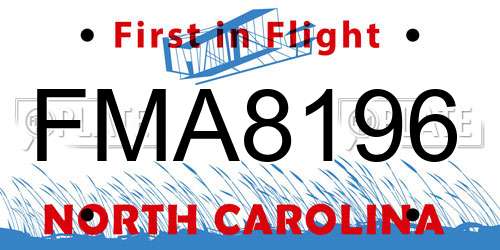 FMA8196 North Carolina License Plate