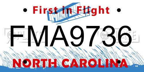 FMA9736 North Carolina License Plate