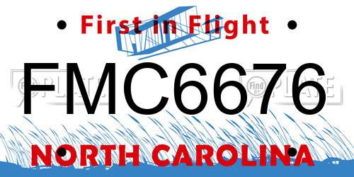 FMC6676 North Carolina License Plate