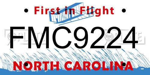 FMC9224 North Carolina License Plate