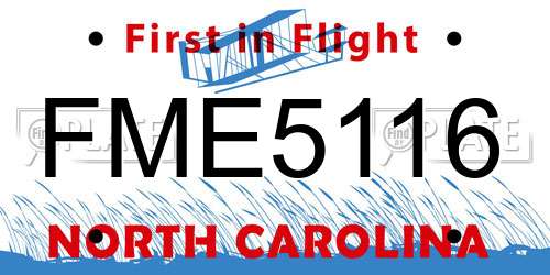 FME5116 North Carolina License Plate