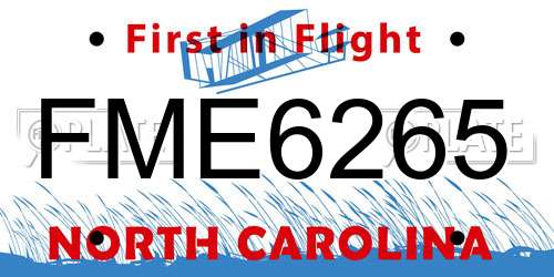 FME6265 North Carolina License Plate