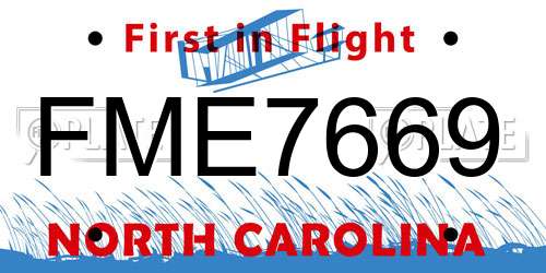 FME7669 North Carolina License Plate