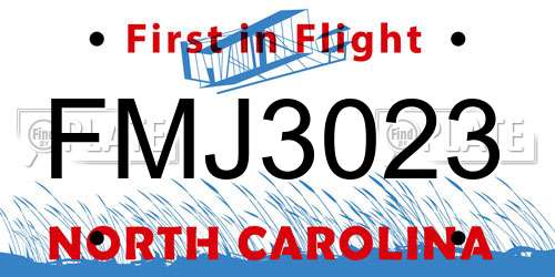 FMJ3023 North Carolina License Plate