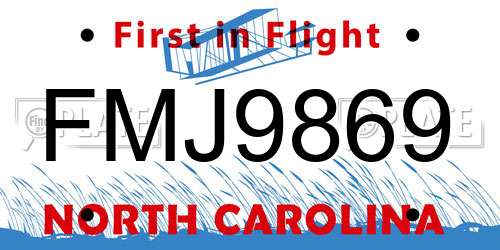 FMJ9869 North Carolina License Plate