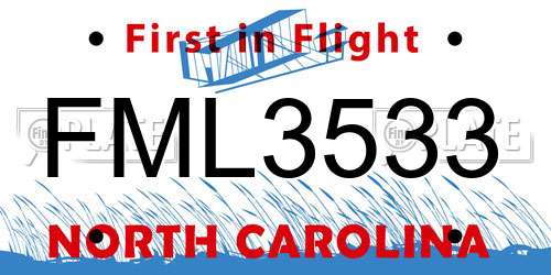 FML3533 North Carolina License Plate
