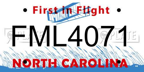 FML4071 North Carolina License Plate