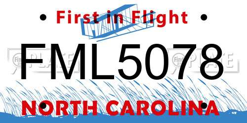FML5078 North Carolina License Plate