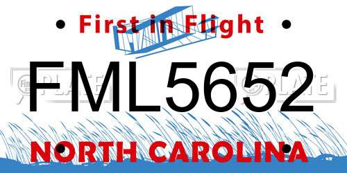 FML5652 North Carolina License Plate