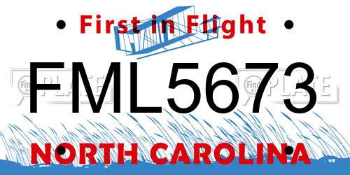 FML5673 North Carolina License Plate