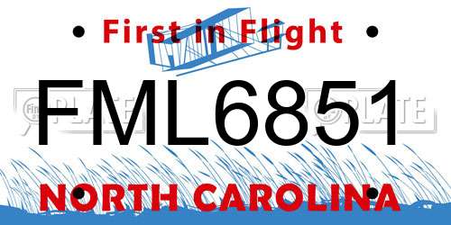 FML6851 North Carolina License Plate