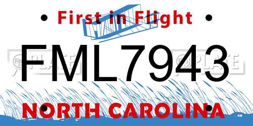 FML7943 North Carolina License Plate