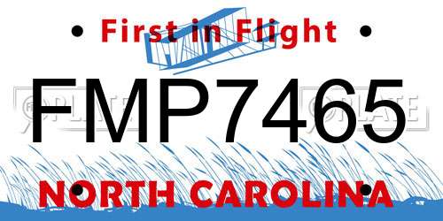 FMP7465 North Carolina License Plate