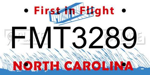 FMT3289 North Carolina License Plate