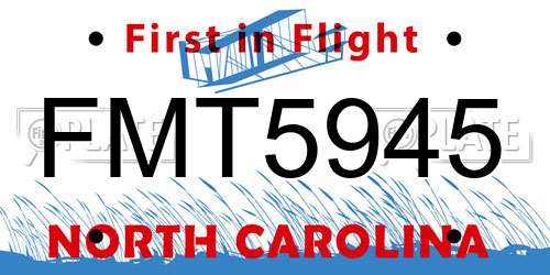FMT5945 North Carolina License Plate