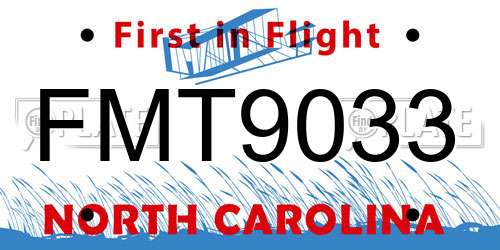 FMT9033 North Carolina License Plate