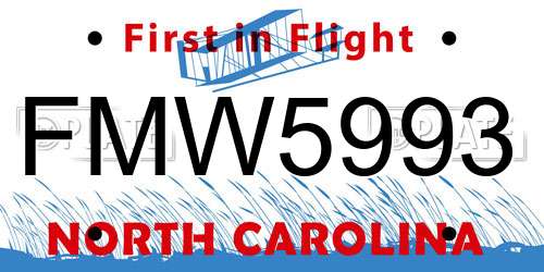 FMW5993 North Carolina License Plate
