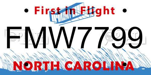FMW7799 North Carolina License Plate
