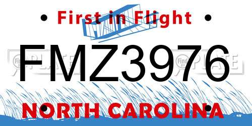 FMZ3976 North Carolina License Plate