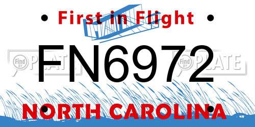 FN6972 North Carolina License Plate