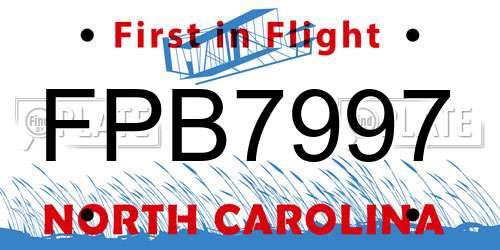 FPB7997 North Carolina License Plate