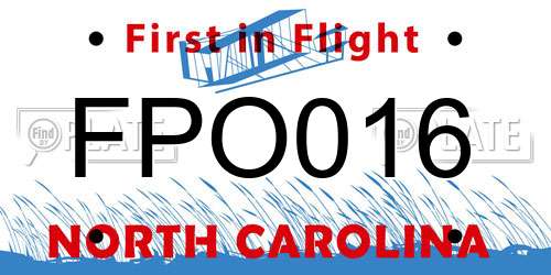 FPO016 North Carolina License Plate