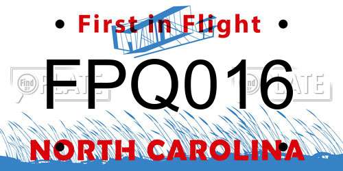 FPQ016 North Carolina License Plate