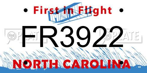 FR3922 North Carolina License Plate