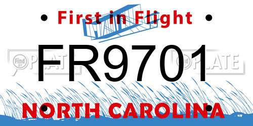 FR9701 North Carolina License Plate