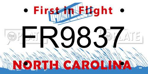 FR9837 North Carolina License Plate