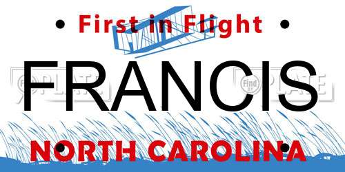 FRANCIS North Carolina License Plate