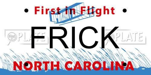 FRICK North Carolina License Plate