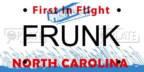 FRUNK North Carolina License Plate