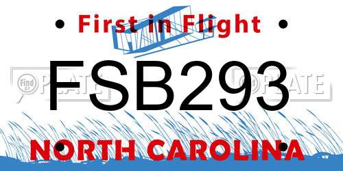 FSB293 North Carolina License Plate