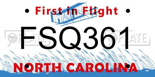 FSQ361 North Carolina License Plate