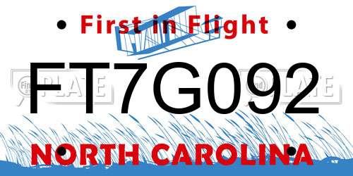 FT7G092 North Carolina License Plate