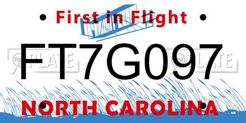 FT7G097 North Carolina License Plate