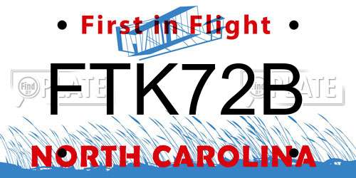 FTK72B North Carolina License Plate