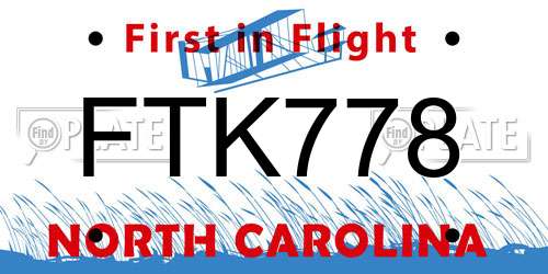 FTK778 North Carolina License Plate