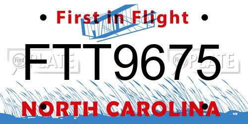 FTT9675 North Carolina License Plate