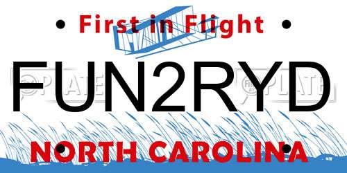 FUN2RYD North Carolina License Plate