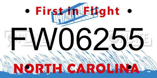 FW06255 North Carolina License Plate