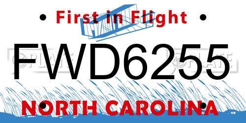 FWD6255 North Carolina License Plate