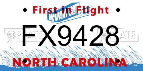 FX9428 North Carolina License Plate