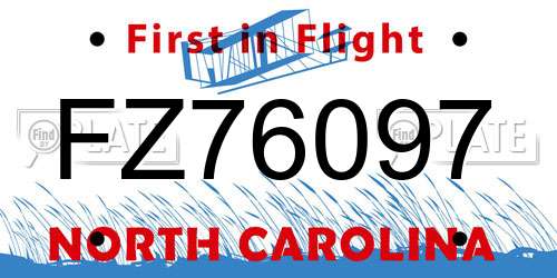 FZ76097 North Carolina License Plate