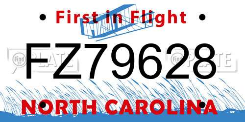 FZ79628 North Carolina License Plate