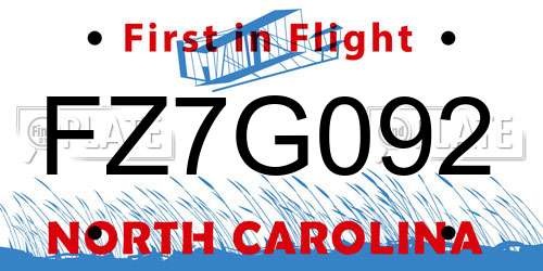 FZ7G092 North Carolina License Plate